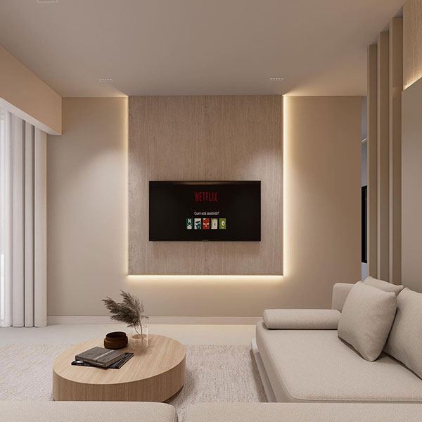 نمونه از ترکیب رنگ بژ با میز چوبی که سبب ایجاد حس گرما و صمیمیت در خانه کوچک می شود