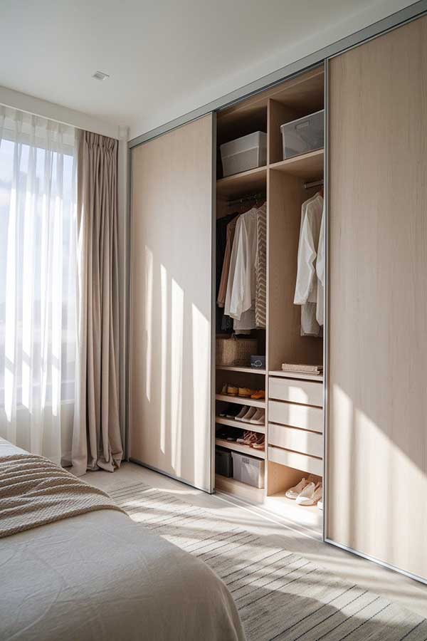 استفاده از کمد دیواری توکار ریلی برای اتاق خواب های کوچک