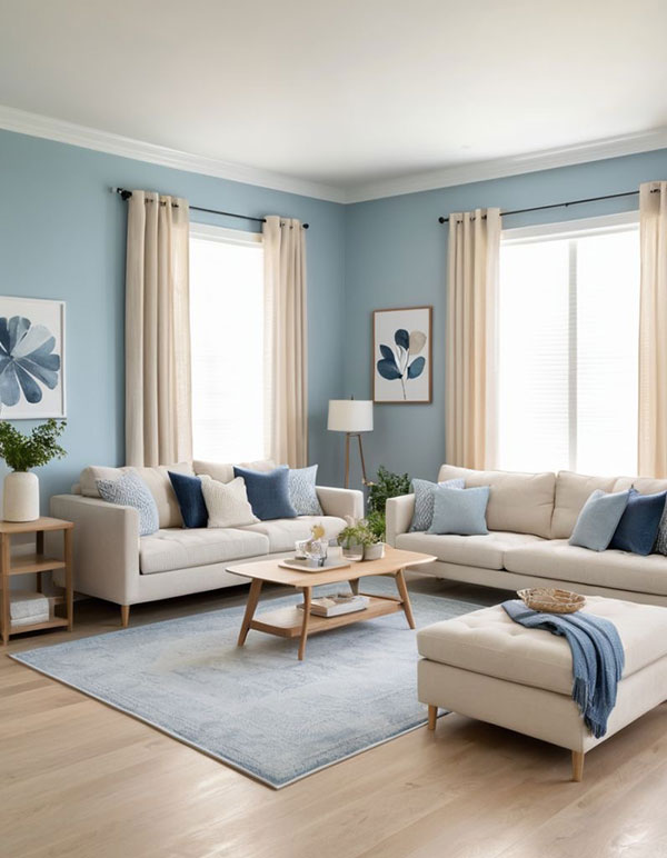 نمونه ای از ترکیب رنگ گرم و سرد همزمان در پذیرایی