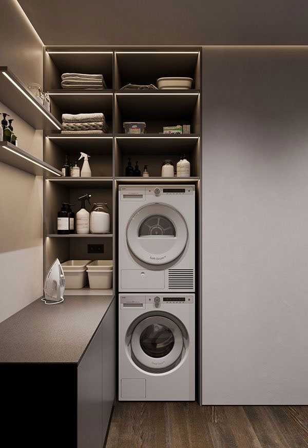 لاندری روم دارای قفسه نگهداری مواد شوینده