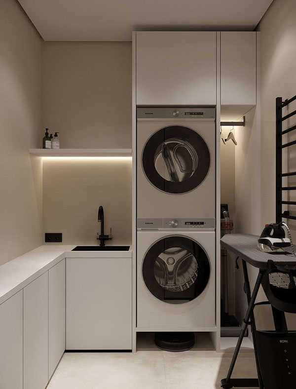 لاندری روم مجهز به خشک کن ،سینک شستشو ،میز اتو و رخت آویز