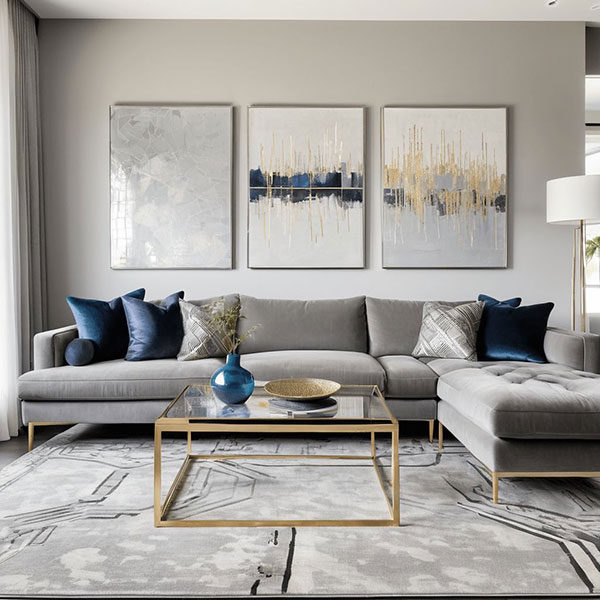 نمونه از ترکیب رنگ طوسی با مکمل رنگی مثل آبی کاربنی