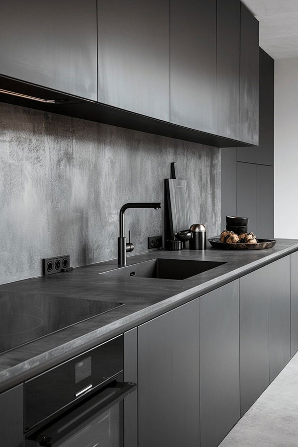 نمونه ای از هماهنگی بین صفحه کابینت ، سینک و شیر آشپزخانه