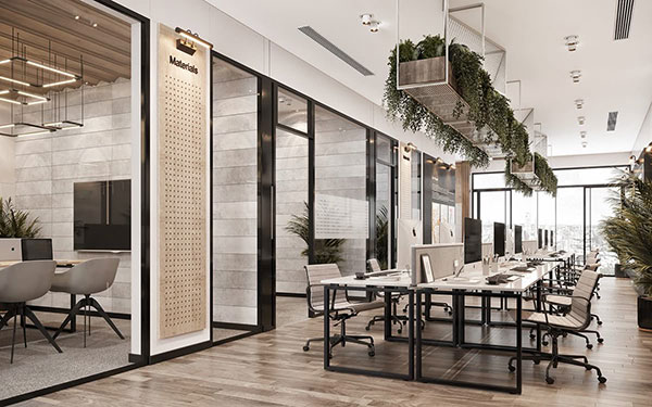 نمونه ای از طراحی داخلی فضای اداری بصورت یکپارچه