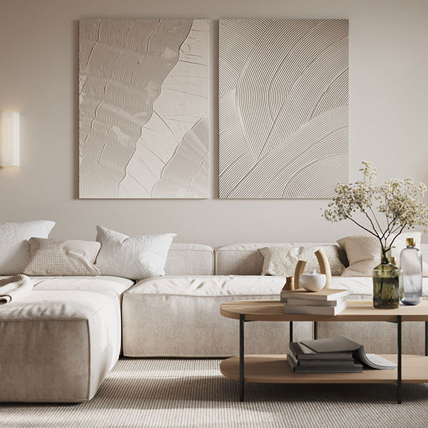 نمونه ای از نصب تابلو بزرگ مینیمال با رنگ خنثی