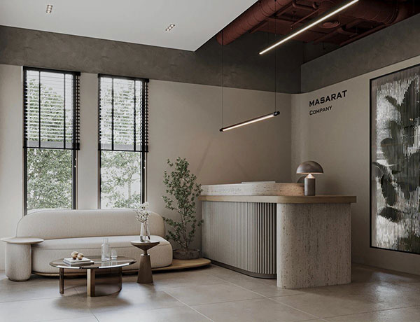 نمونه ای از استفاده لوگو در لابی ، طراحی لابی بر اساس رنگ های به کار رفته در لوگو