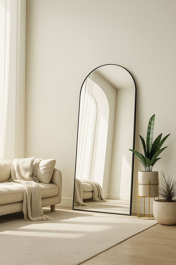 استفاده از آینه با قاب ساده و گلدان در طراحی دکوراسیون خانه های کوچک