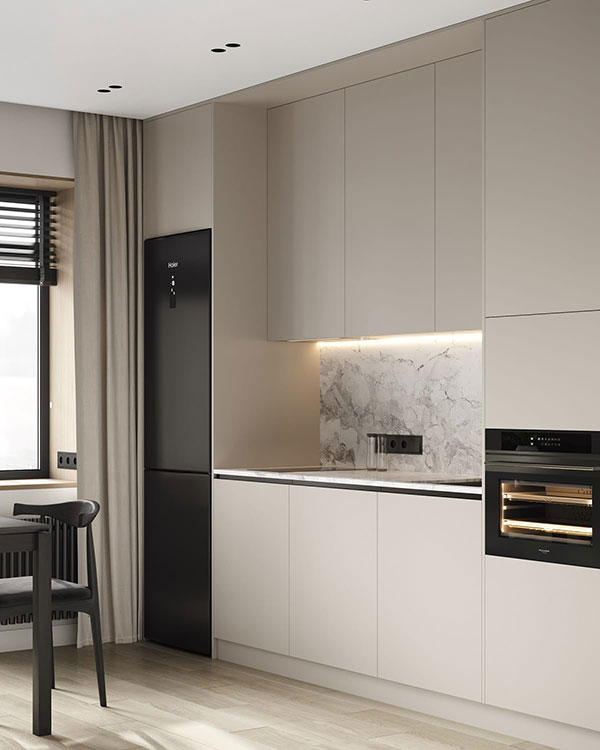 نمونه ای از کابینت های بلندتر در آشپزخانه برای بزرگ تر نشان داده شدن آشپزخانه