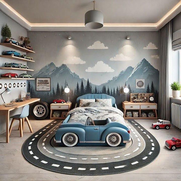نمونه ای از اتاق کودک پسر با طراحی ماشین