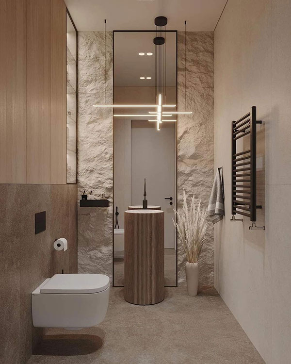 متریال مناسب مانند کاشی، سرامیک، سنگ و شیرآلات را با توجه به کیفیت، دوام و هماهنگی با سبک خود انتخاب کنید