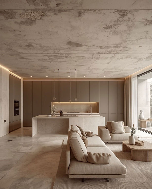 نمونه ای از بازسازی پذیرایی پلان باز با نورپردازی حرفهای و استفاده از ایدههای خلاقانه