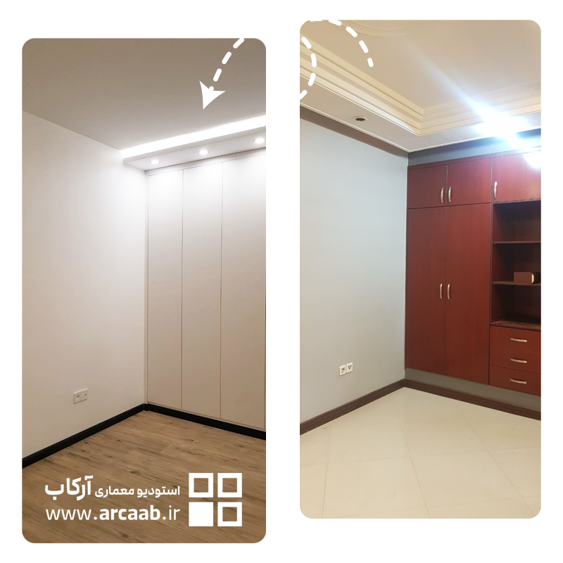 قبل و بعد بازسازی اتاق خواب خانه - پروژه روشن قیطریه