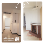 قبل و بعد بازسازی شومینه و ورودی راهرو - پروژه امید هروی