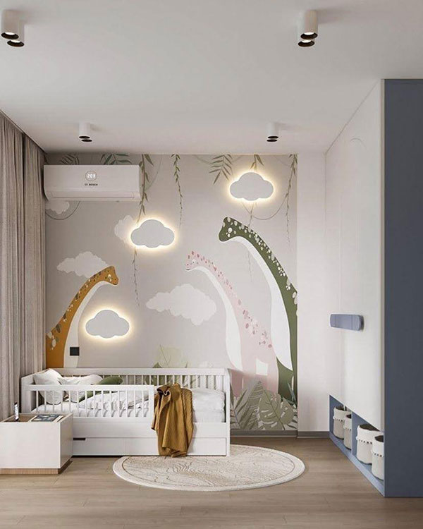 نمونه ای از عکس اتاق کودک شیک با طراحی یکطرفه دیوار