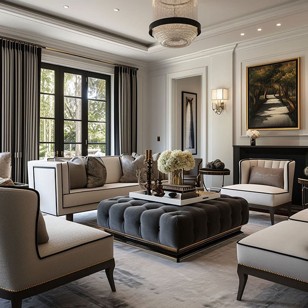 نمونه ای از بازسازی پذیرایی با ترکیب هوشمندانه نور طبیعی و مصنوعی، استفاده از لوسترها، چراغهای مخفی و پنجرههای مناسب برای ایجاد حس باز و دلنشین