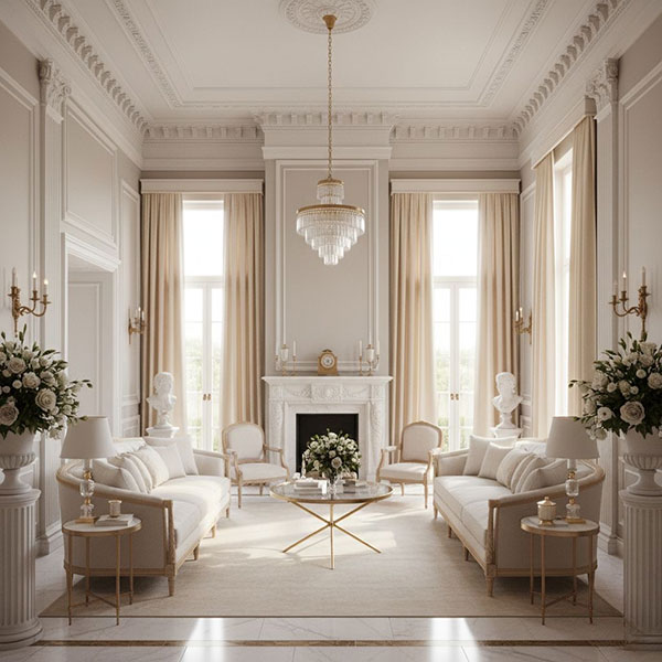 نمونه ای از سبک کلاسیک با جزئیات تزئینی حس صمیمیت و لوکس بودن را به پذیرایی انتقال میدهد