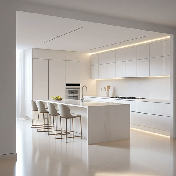 نمونه ای از استفاده کابینت مقاوم، صفحه رویهای که به راحتی تمیز شود و تجهیزات کاربردی در آشپزخانه