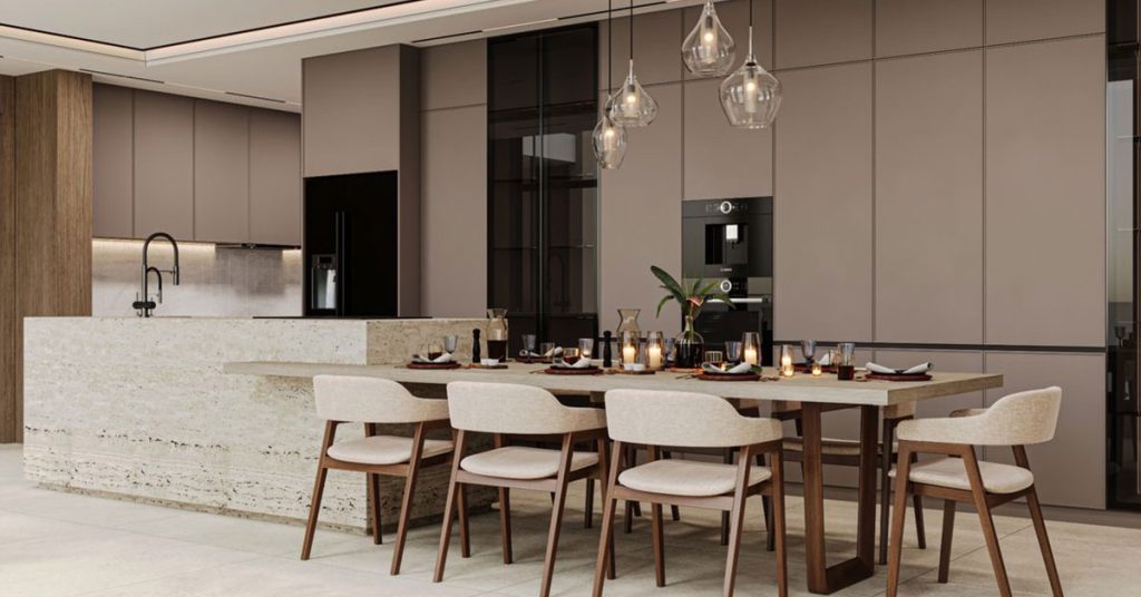 عکس شاخص طراحی جزیره و میز ناهارخوری در دکوراسیون آشپزخانه