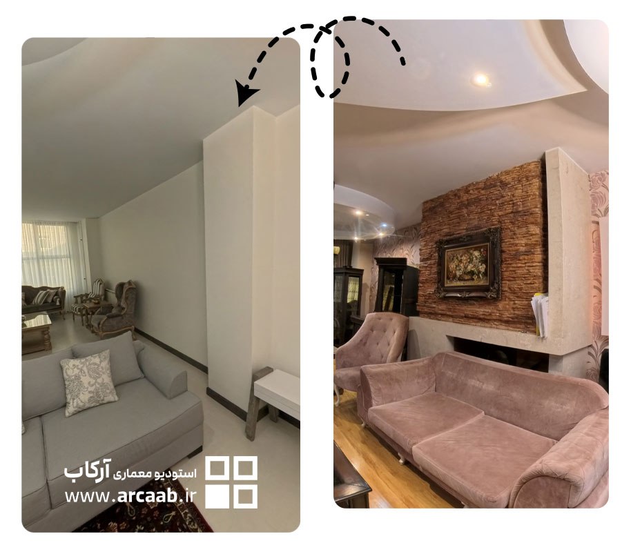 حذف شومینه پروژه بازسازی خانه فردوس ظرافت