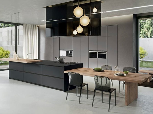 نمونه‌ای از جزیره گالی که یک جزیره مستطیل شکل کلاسیک است و معمولا در مرکز آشپزخانه قرار می‌گیرد؛ سینک ،اجاق گاز رومیزی و میز غذا خوری نیز در آن طراحی شده است