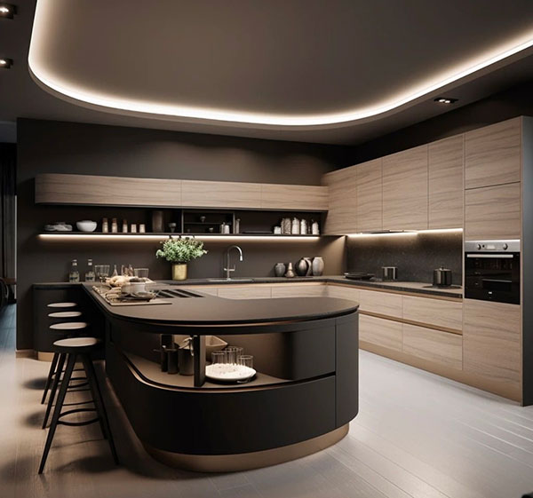 نمونه‌ای از طراحی جزیره سازگار با فضای آشپزخانه
