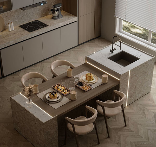 نمونه‌ای از طراحی جزیره در آشپزخانه