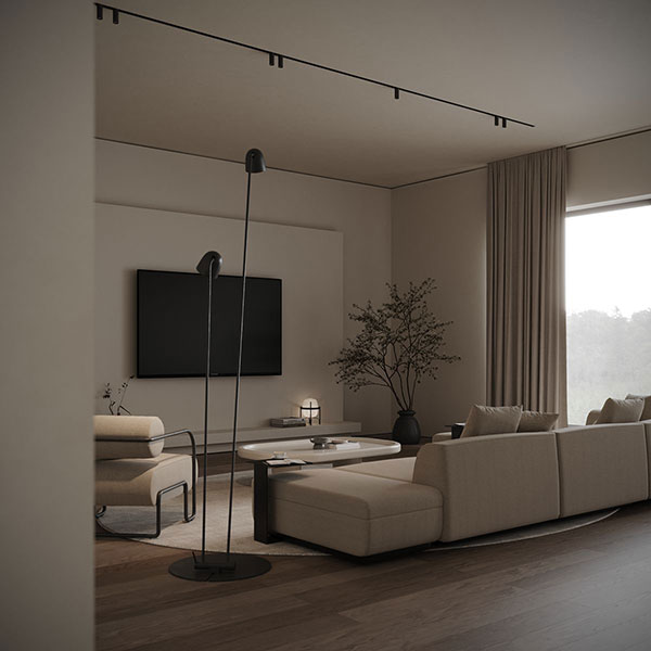 نمونه‌ای از بازسازی تی‌وی روم: مبلمان، نور، ابعاد تلویزیون و حتی مسیر رفت‌وآمد مناسب