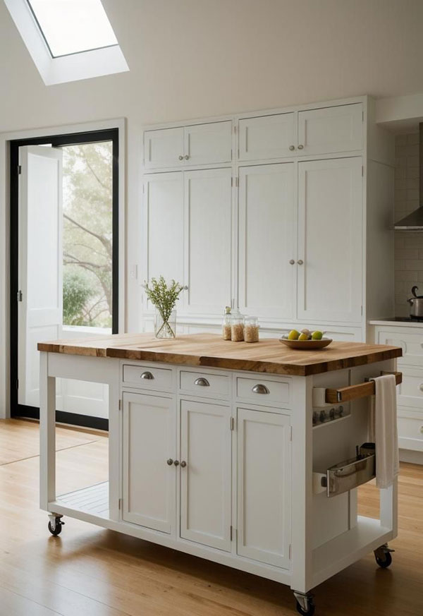 نمونه‌ای از جزیره به سبک میز یا چرخ دستی (ترولی) برای فضاهای کوچک