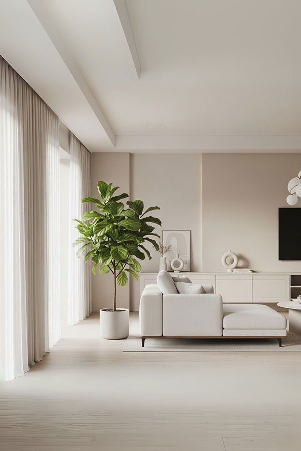 نمونهای از استفاده از گلدان بزرگ با رنگ متناسب با پذیرایی