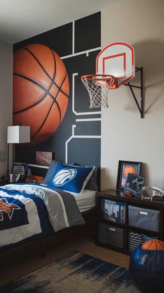 طراحی اتاق خواب پسرانه در تم بسکتبالی