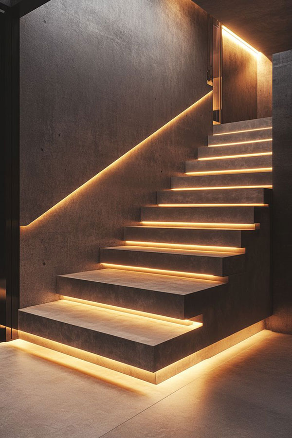 نمونه ای از نورپردازی لبهای در زیر پلهها