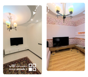 قبل و بعد بازسازی تی وی روم خانه - پروژه ظرافت فردوس