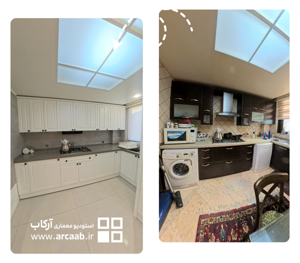 قبل و بعد بازسازی آشپزخانه - پروژه ظرافت فردوس