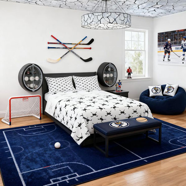 طراحی اتاق خواب پسرانه با تم هاکی روی یخ