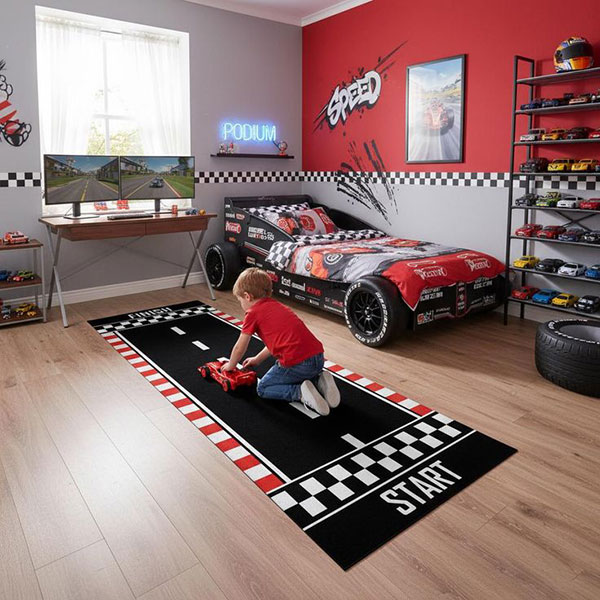 طراحی اتاق خواب پسرانه با تم مسابقات رالی