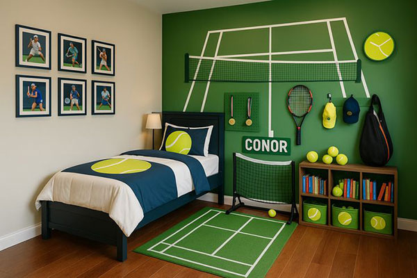 طراحی اتاق خواب پسرانه با تم تنیس