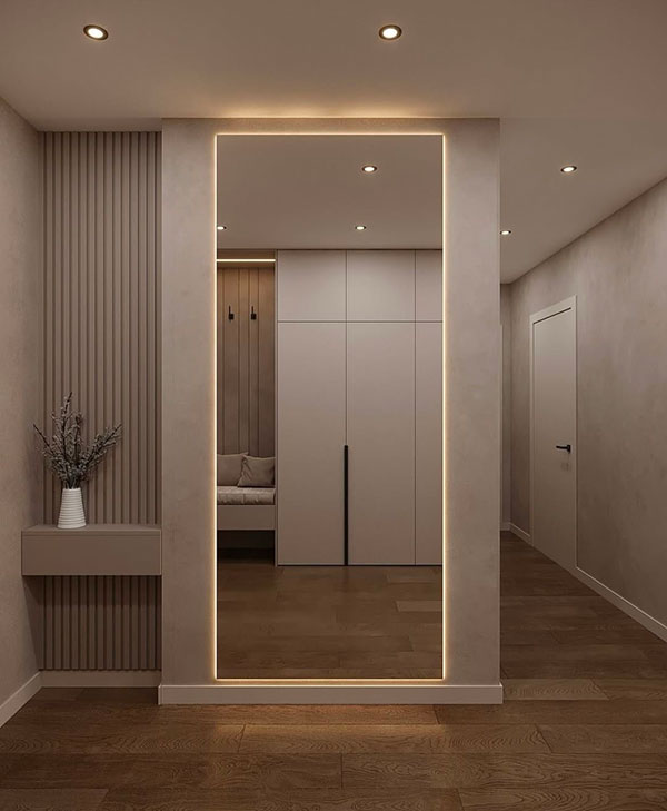 نمونه‌ای از استفاده ترمووال در ورودی خانه و راهروها به همراه یک آینه قدی، فضایی دعوت‌کننده و شیک ایجاد می‌کند. 