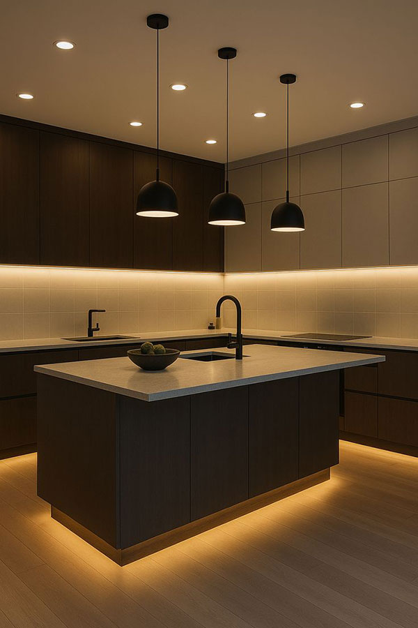 نمونه ای از نورپردازی زیر کابینت